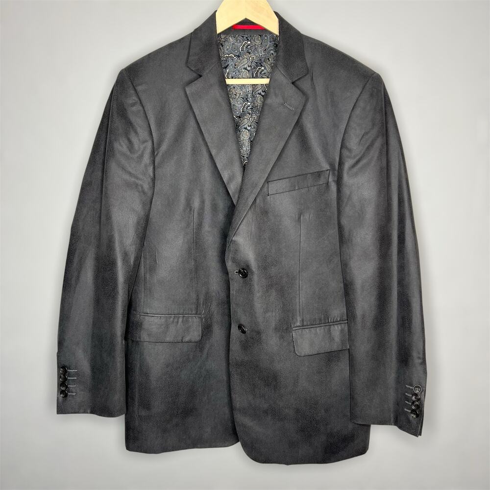 Alan Flusser Sports Coat Medium Men Gray Brushed Faux Suede Blazer Paisley Event